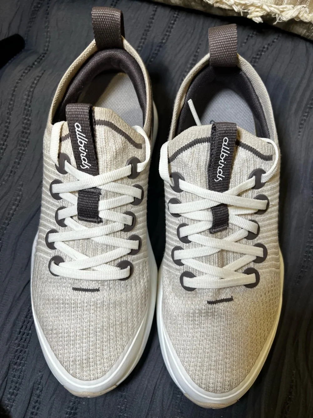 allbirds Tree Glider Women's Beige Knit Lace-Up Walking Sneakers with Brown Heel - Picture 10 of 10